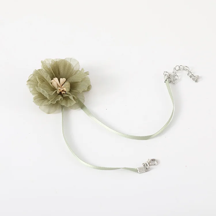 2019 South Korea's New Light Green Fresh Little Fairy Forest Flowers Ribbon Mesh Short Elegant Necklace Necklace Jewelry