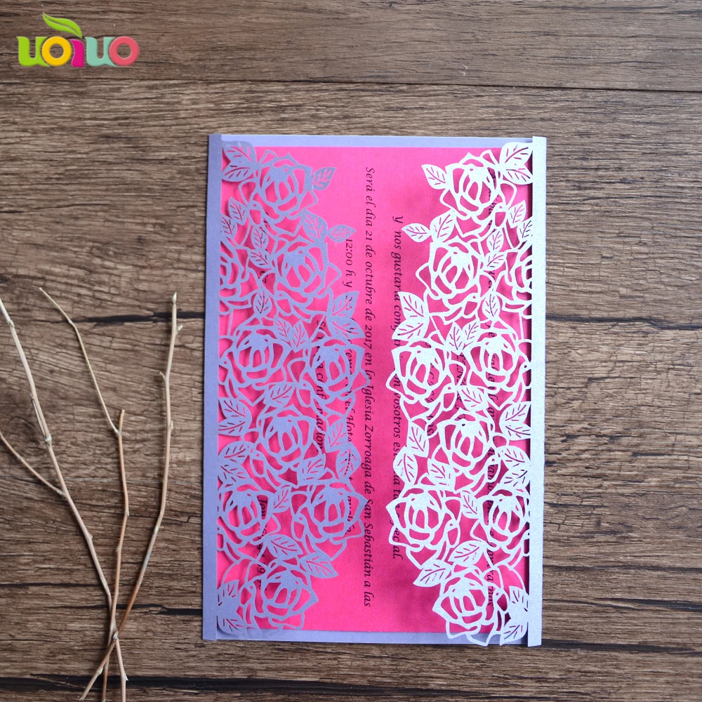 Customized Folded Rose Design Invitation Cards, Laser Cut,  10Pcs