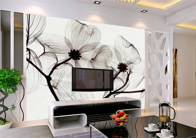 Large fresco 3d 3d seamless simple TV background wall wallpaper wallpaper custom custom nonwovens black and white flowers