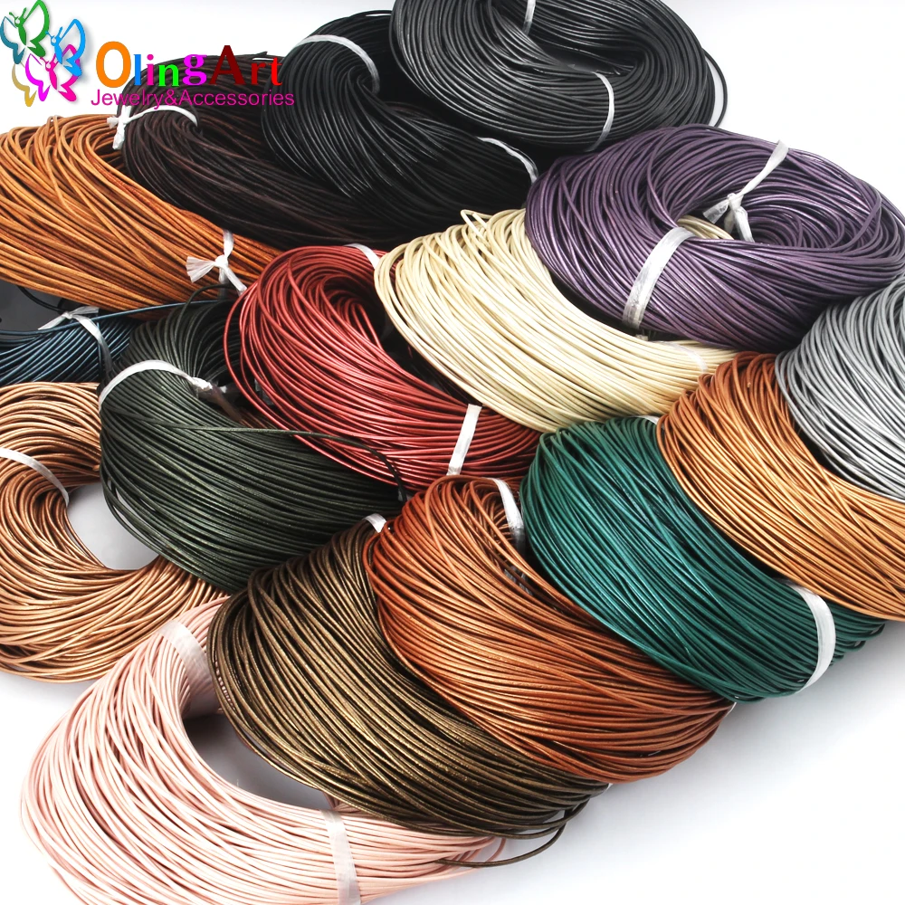 OlingArt 1.5/ 2.0/ 3.0/ 4.0mm Craft Pearl Color Round Leather Cord Wholesale Golden Silver DIY Necklace Bracelet Jewelry Making