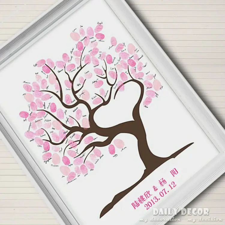 

40*60cm DIY Custom Fingerprint Signature Tree signature book / Attendance Draw Weddding Party Supplies Accessory and 6 inkpads