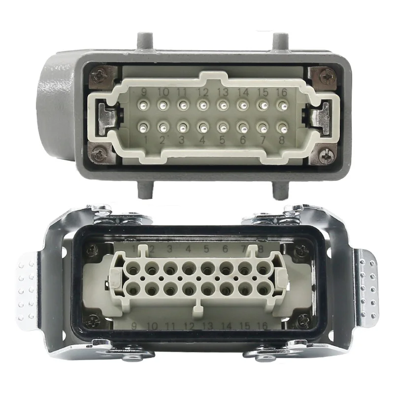 Rectangular Heavy Duty Connector HDC-H1- HE - 016  16 Pins 16A 500V screw feet of aviation plug on the side