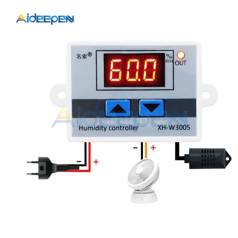 XH-W3005 W3005 DC 12V 24V 220V 10A Digital Humidity Controller Hygrometer Control Switch 0~99%RH Hygrostat w/ Humidity Sensor