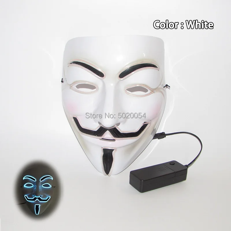 Anonymous V for Vendetta Cosplay Glowing Mask Novelty EL Wire Light Up Mask Boys Kids Costume Accessories