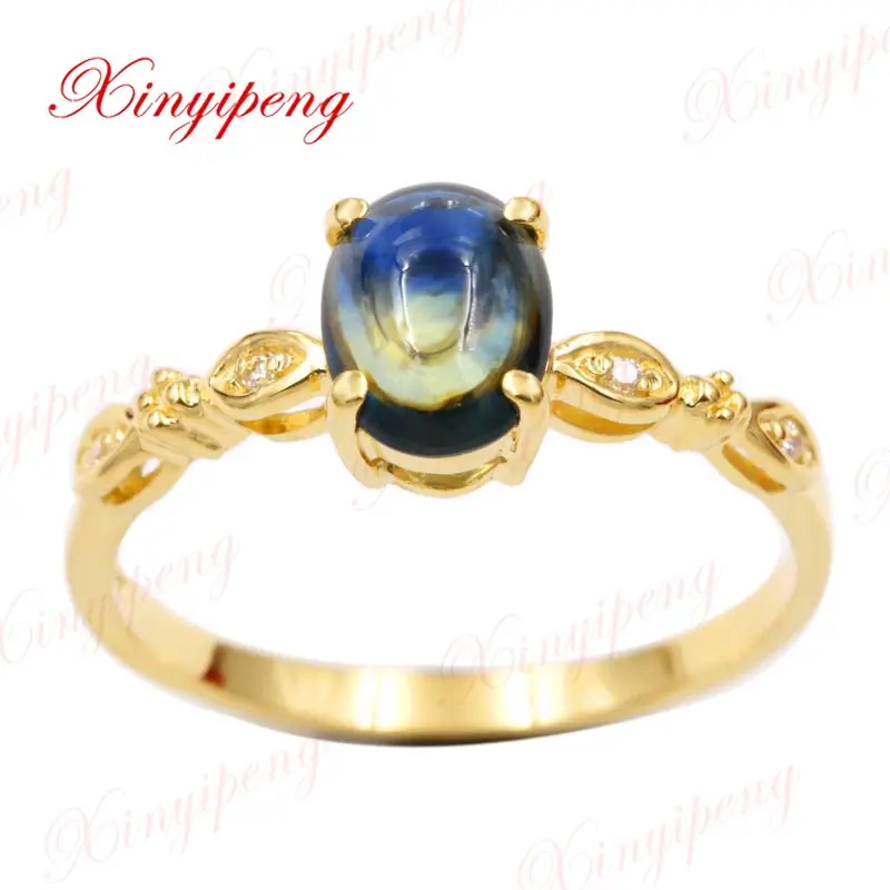 Xin yi peng 18 k yellow gold inlaid natural singular sapphire ring 5 * 7 mm women ring contracted exquisite