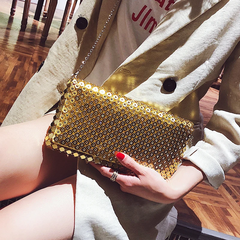 New Style Metal Material Diamond Casual Ladies Party Clutch Bag Chain Purse Crossbody Mini Messenger Envelope Bag Handbag Purse