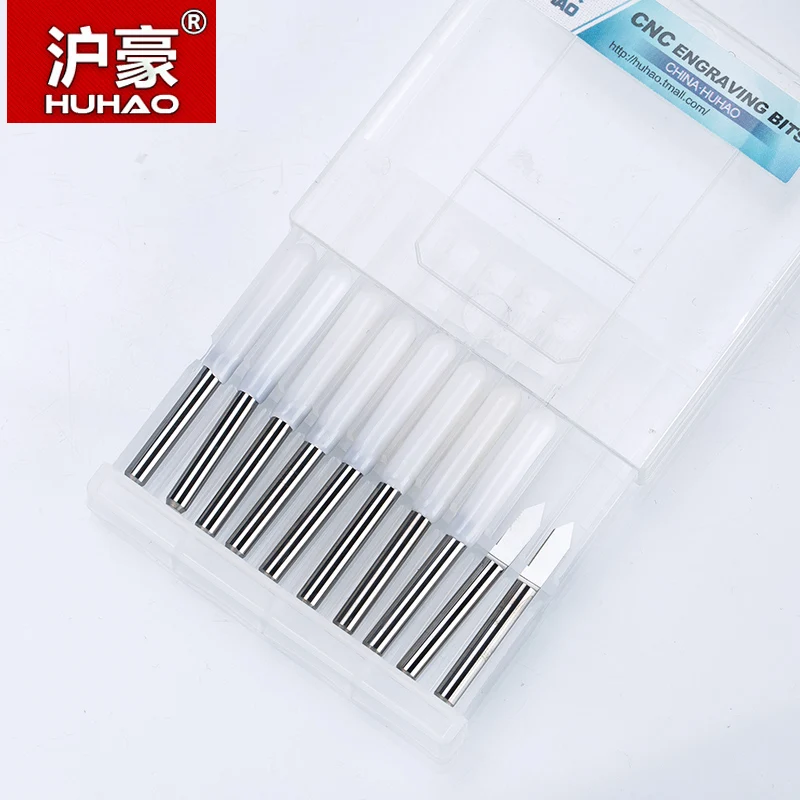 HUHAO 10pcs/lot 3.175mm CNC Router bit Precision grinding  V Shape Carbide PCB Engraving Bits milling Cutter Machine Accessories