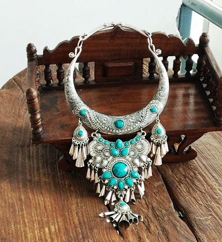 Collar de moda étnica para mujer, suéter bordado Vintage, de plata Miao, único