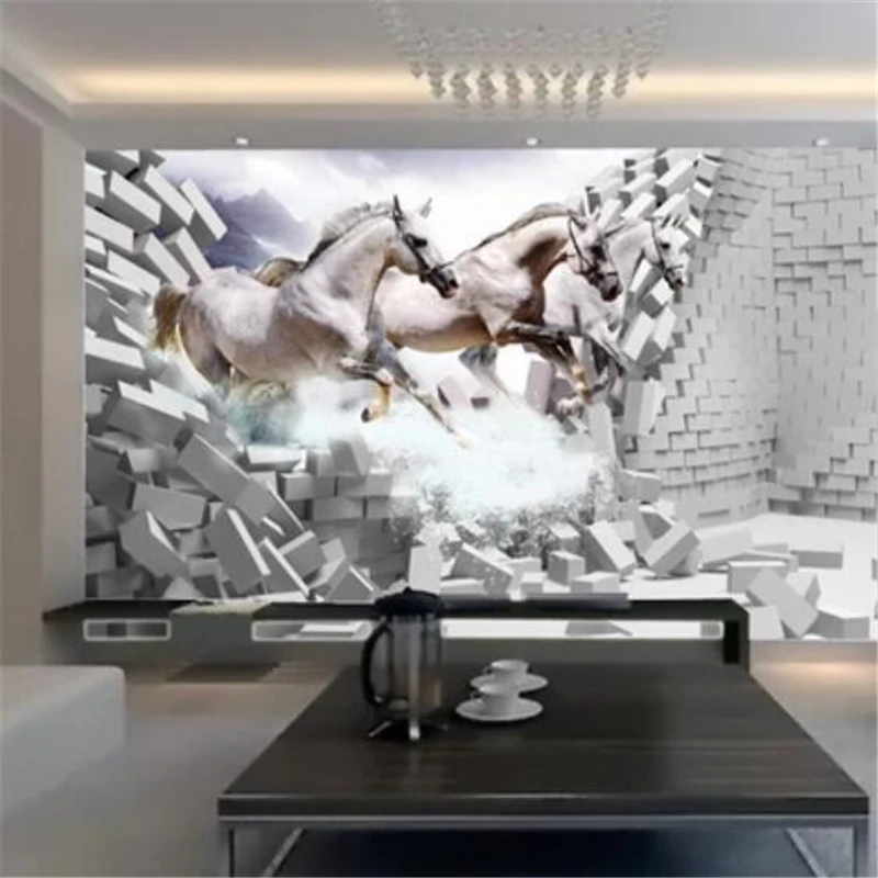 

Custom wallpaper 3D solid wall painting white horse gallop decoration TV background wall papers home decor 3d papel de parede
