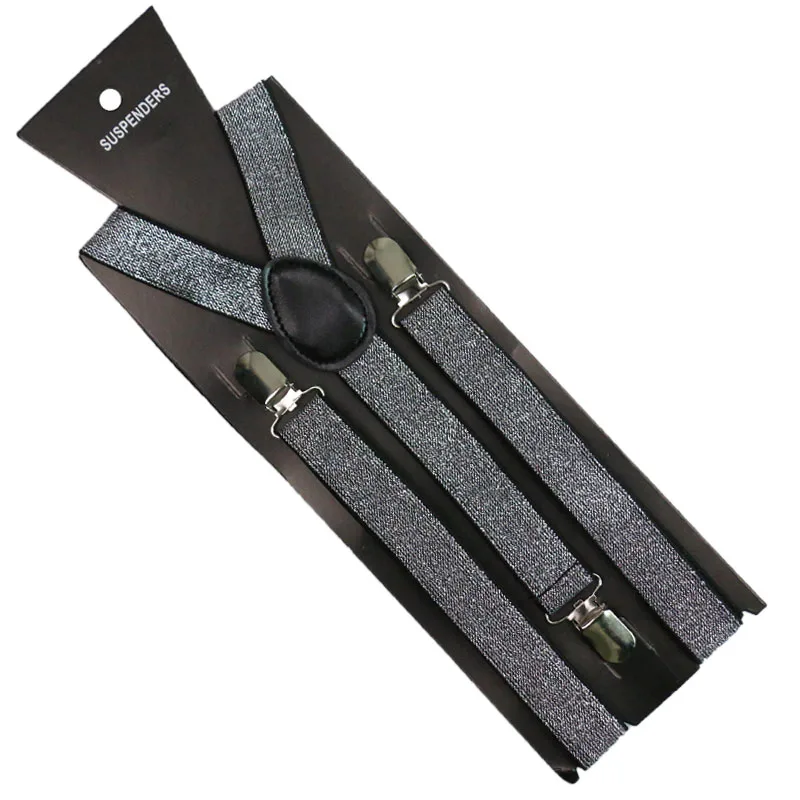 HUOBAO Fashion 2.5cm Wide  Solid Color Flicker Clip-on Braces Elastic Y-back  Suspenders For Men Womens 3 Clip Suspenders