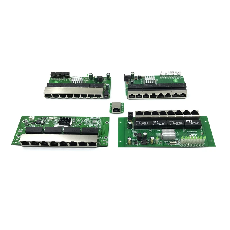 OEM PBC 8 Port Gigabit Ethernet Switch 8 Port Bertemu 8 Pin Cara HEADER 10/100/1000 M hub 8way Power Pin Papan PCB OEM Sekrup Gat