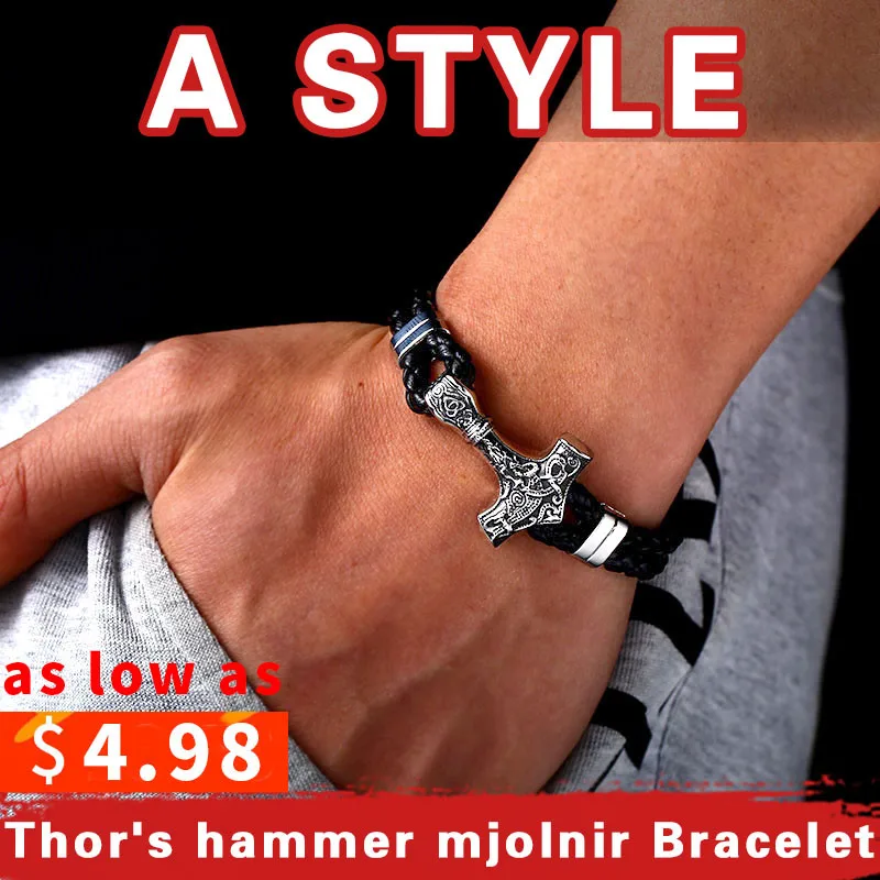 Beier 316L Stainless Steel dropshipping thor\'s hammer mjolnir bracelet viking scandinavian norse viking bracelet Men  BC-L033