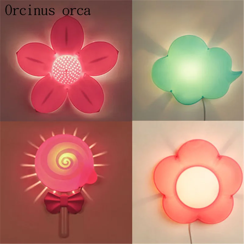 

Creative cartoon flower wall lamp children's room Boy Girl Bedroom bedside lamp adornment lovely LED night light free shipping