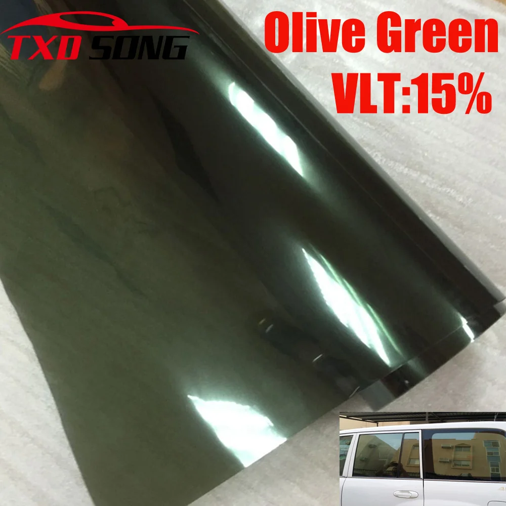 50CMX300CM/Lot Car Side Window Tint Film Glass VLT 15% Oliver Green Car Window solar Film Green Side window Film by free ship