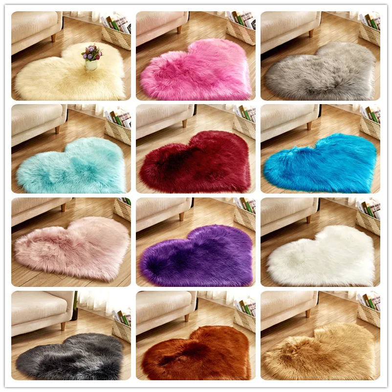 

Love Heart Faux Sheepskin Soft Home Carpets Warm Hairy Carpet Plain Skin Fur Plain Fluffy Rugs Bedroom Shaggy large Area carpet