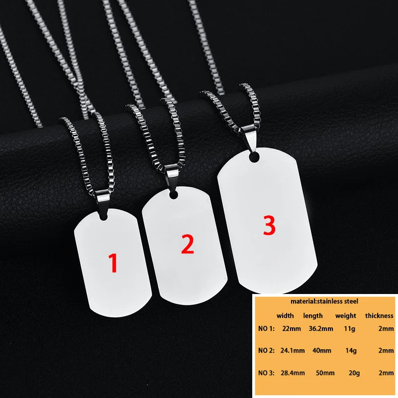 316L Stainless Steel Pendant Necklace Pendant Gold Black silver color Dog Tag Plate Army Biker Chain Necklace Man Woman 3 Size