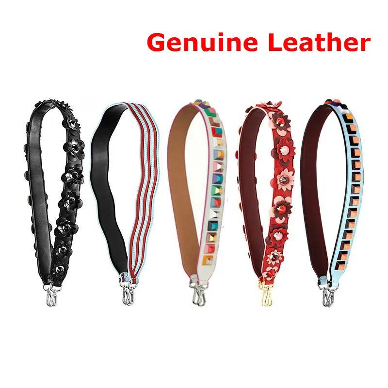 

Colored Genuine Leather Shoulder Straps For Handbags Flower Rivet Leather Strap Handles Quality Replacement Bags Parts Strap