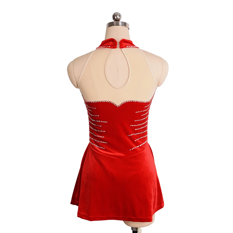 Nasinaya Figure Skating Dress Customized Competition Ice Skating Skirt for Girl Women Kids Gymnastics Red Velvet Shiny