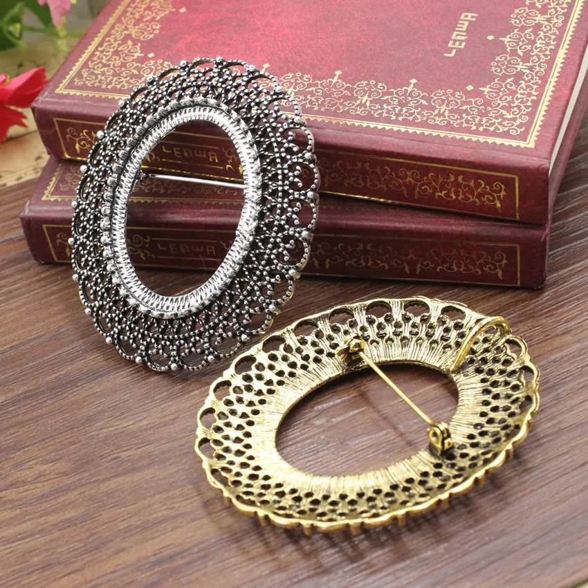 Onebeading Fit 30x40mm Vintage Oval Cabochons Brooch Blank Setting Bezel Base For DIY Making Accessories 3pcs K05279