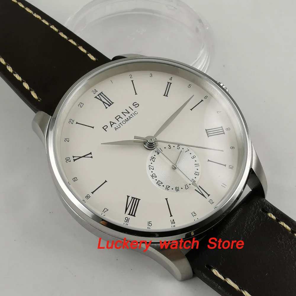 42mm Parnis herren uhr weißes zifferblatt silber hände DATUM fall 24 stunden 5ATM ST1690 Automatische männer watch-PA18