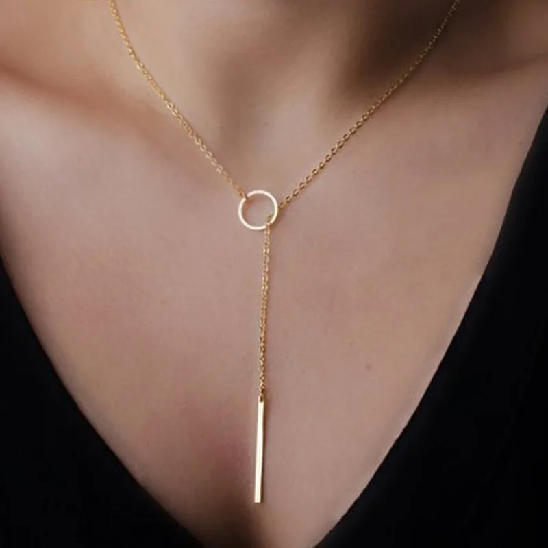 New Dainty Gold Color Necklaces Pendants Minimalist Simple Necklace Circle with Bar Long Necklace Jewelry 2023 New Trendy