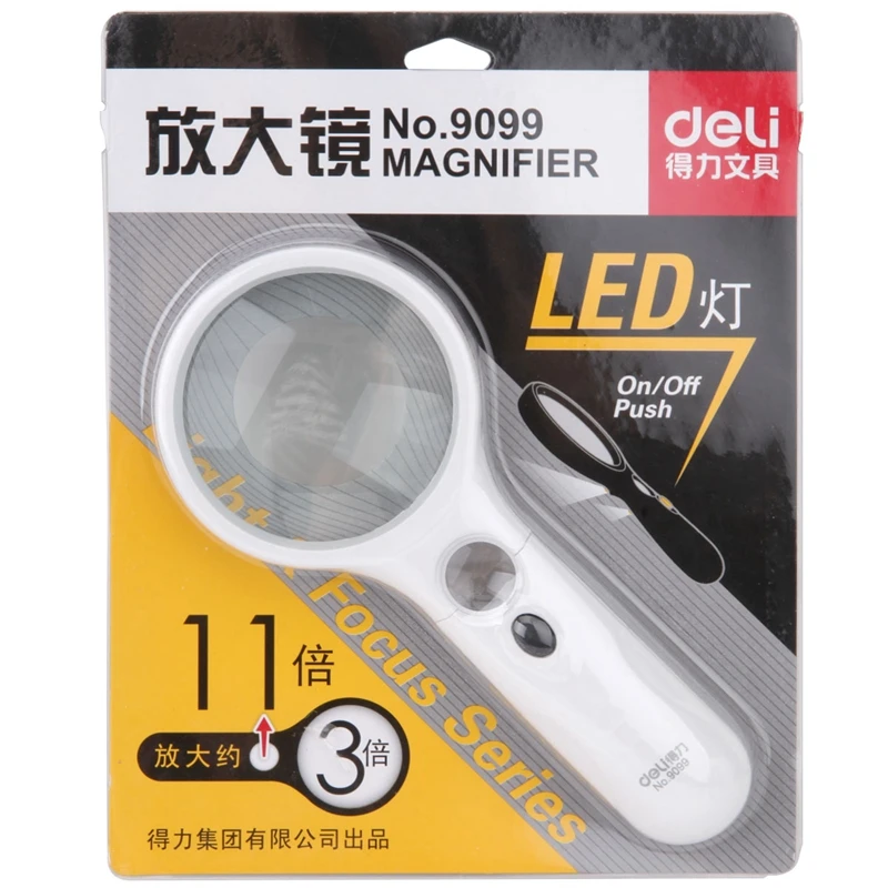 1 Stück Deli 9099 Lupe Doppel linse 75mm 3x & 22mm 11x mit LED Handl upe Beobachtung alter Mann Leselupe