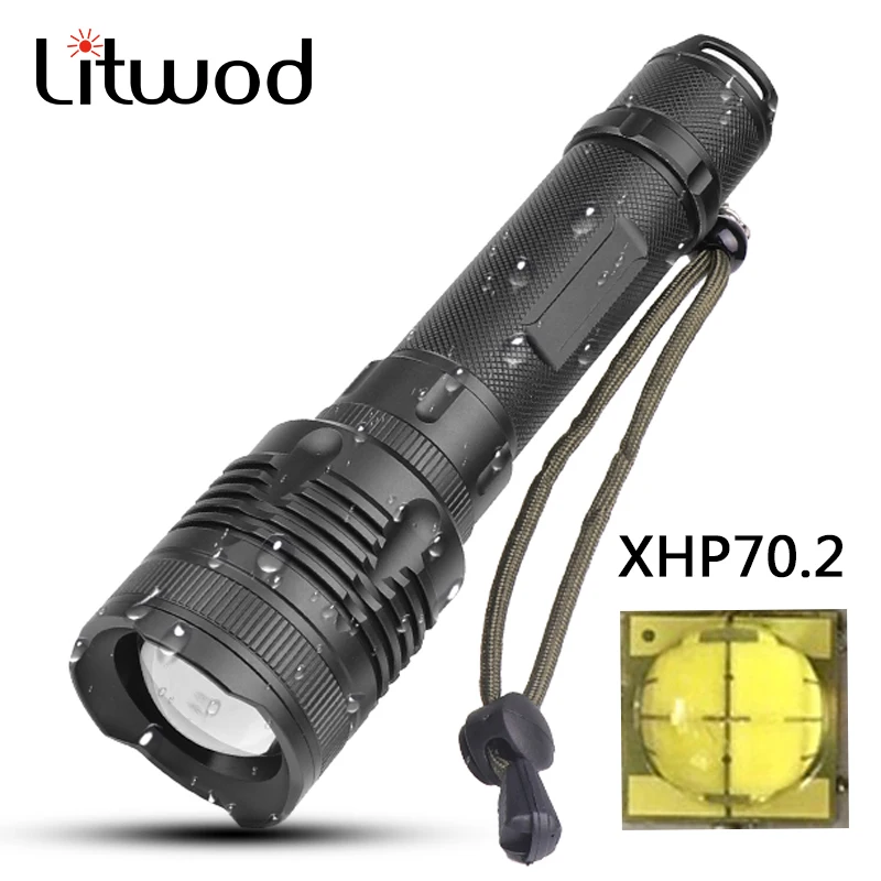 Litwod Z25P78 Original CREE XHP70.2 32w powerful zoom lens Tactical LED Flashlight torch 10000mAh 26650 18650 Battery