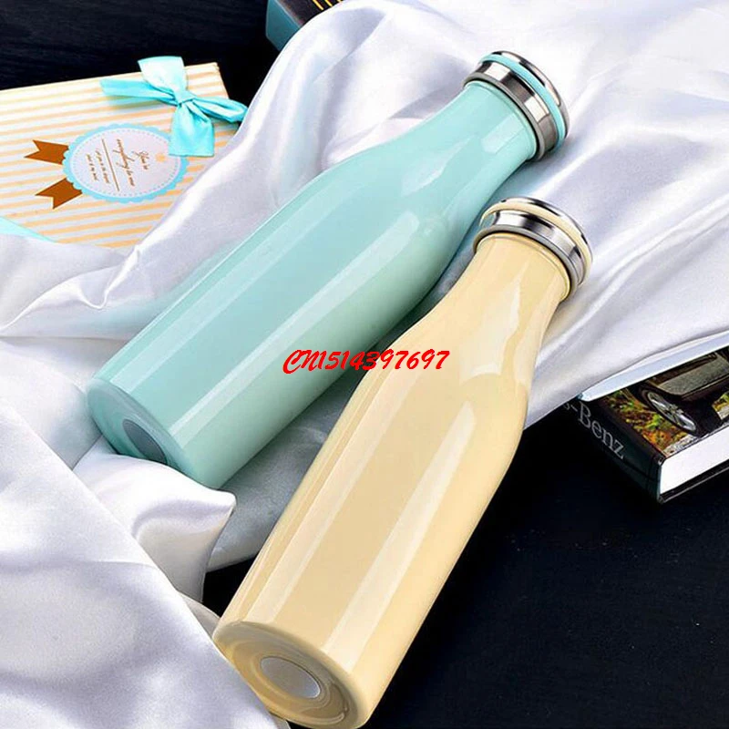 50pcs/lot 350/500ML Children Cute Milk Bottle Thermo Cup Portable Stainless Steel Vacuum Flask Coffee Mug FF18070304