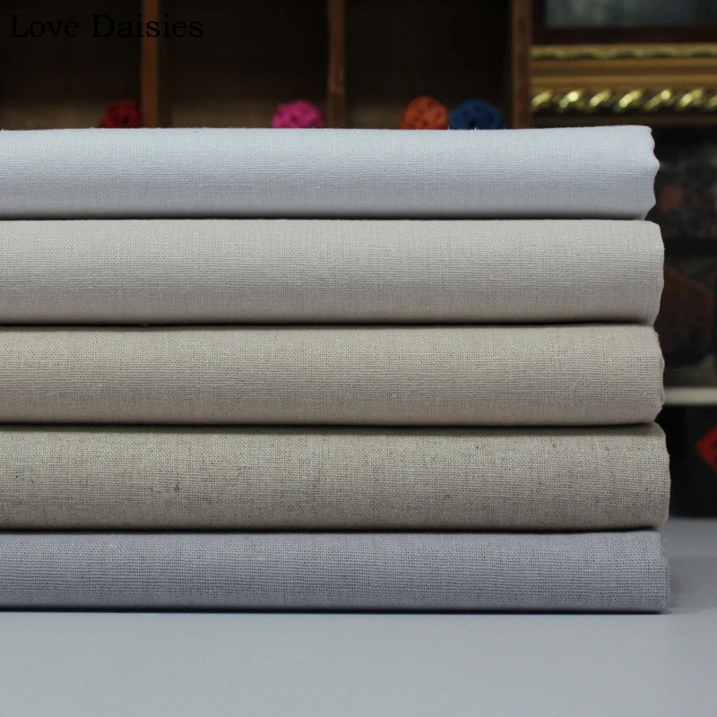 55% Cotton/45% Linen High Quality Solid Green Camel Khaki Gray White Orang Fabric for Apparel Dress Cushion Handwork Craft Bags