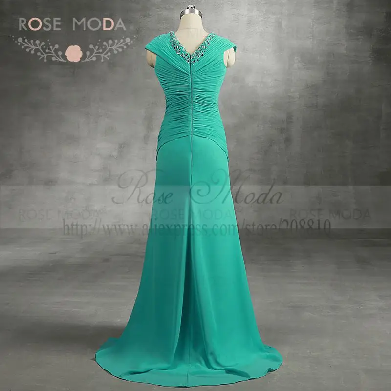 Rose Moda Stunning V Neck Floor Length Beaded Emerald Green Mother of the Bride Dress Real Photos