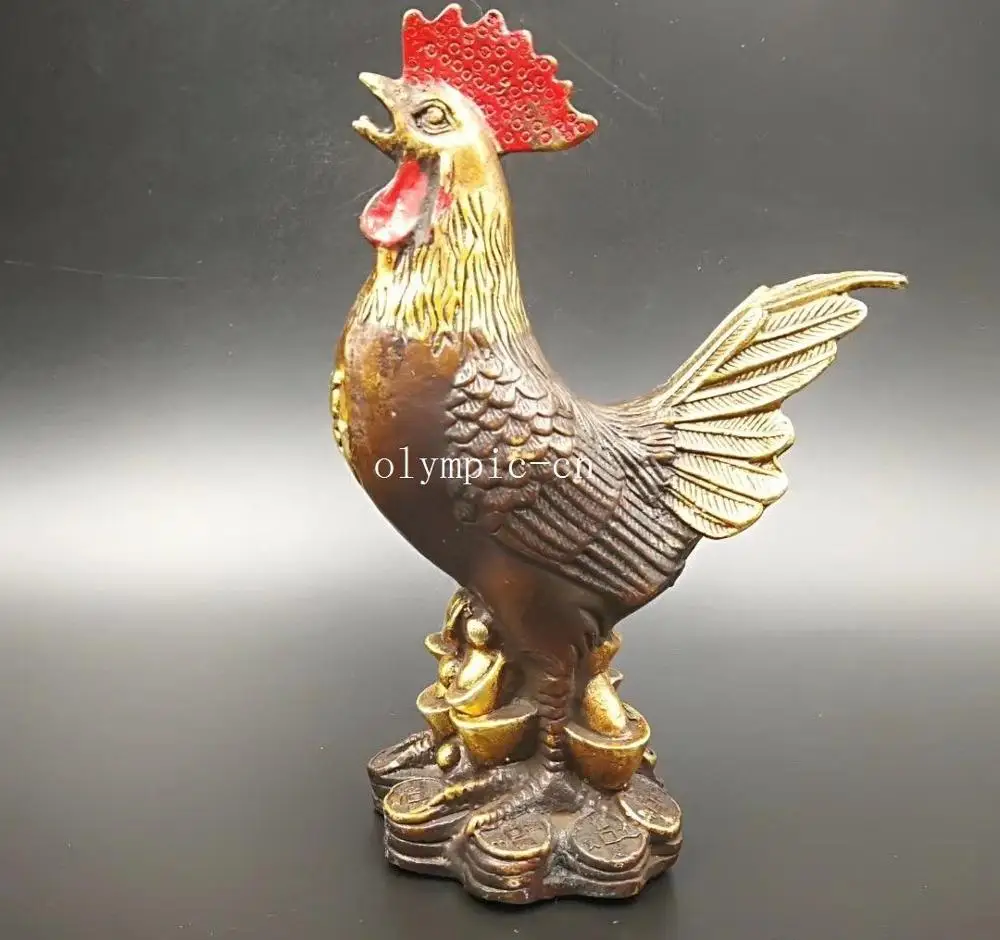 

6'' brass copper sculpture auspicious animal rooster cock statue