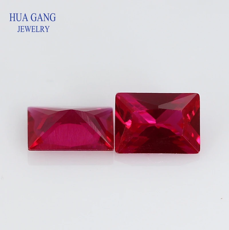 5# Red Stone Rectangle Shape Princess Cut Synthetic Corundum Gems stone For jewelry Size 2x3~10x14mm