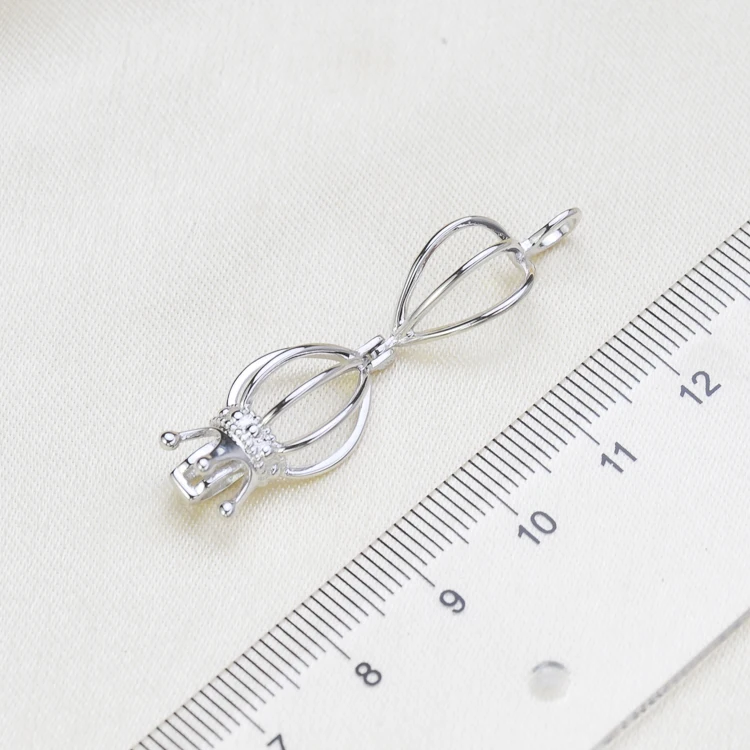 S925 Sterling Silver Crown Cage Pendant Findings Pearl Jewelry Accessory Women DIY Pearl Pendant Holder Silver Color 3Pcs/Lot