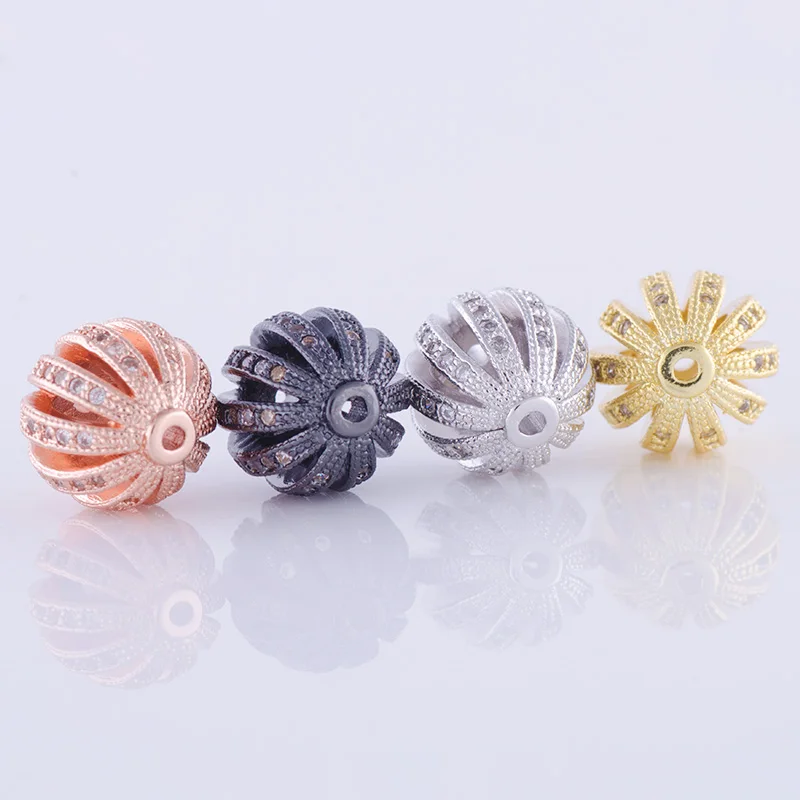 Fours Colors 10mm Spacer Beads DIY Micro Pave CZ Hollow Watermelon Ball Beads For Bracelets Making Jewelry Accessories