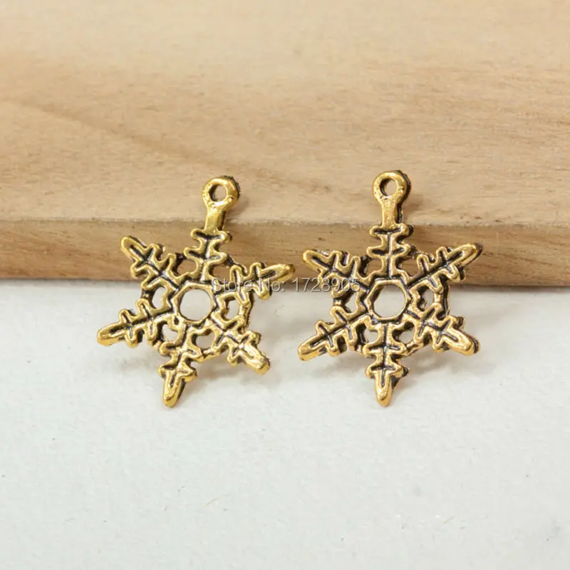 Gold Charm Snowflake Christmas Vintage 23*18 mm 10 pcs fits European Charm Bracelets Necklaces Snowflake