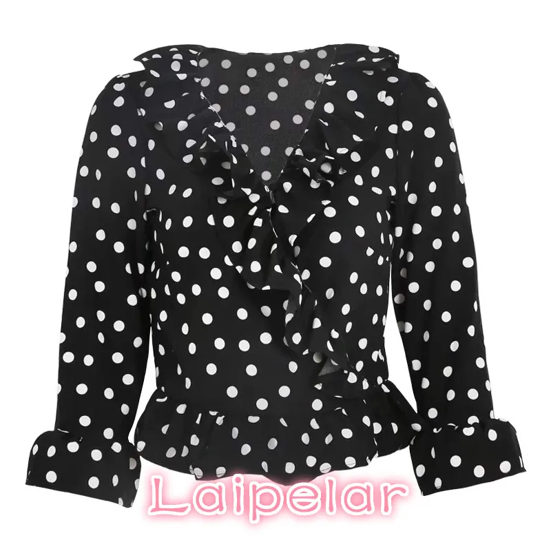 Sexy Crop Top Ruffle Lange Mouwen Chiffon Shirt Zomer Womens Tops En Blouses Boho Wit Dot Of Bloemenprint Vrouwen blouses