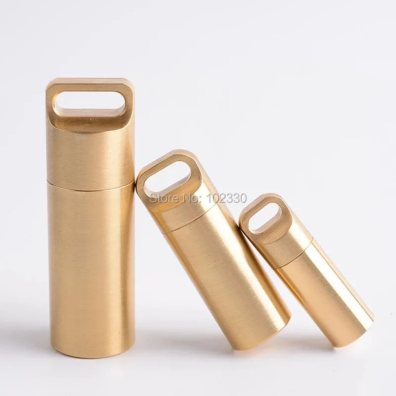 EDC Outdoor Emergency Survive kit Brass Bottle Pill Box Waterproof Capsule Seal Container camp hike fishing keychain Pocket Gear