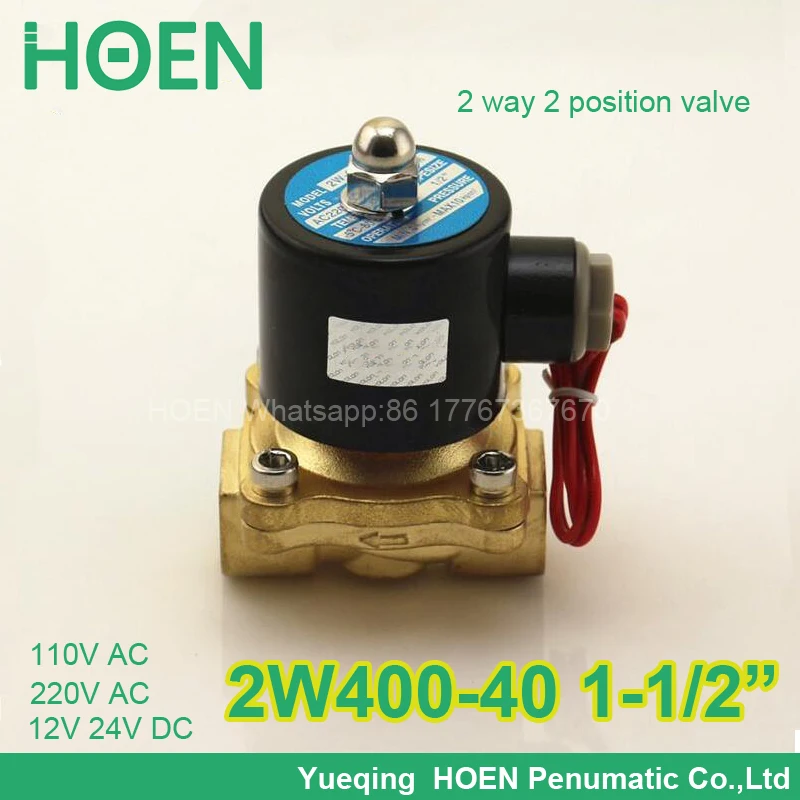 

2pcs/lot 2W400-40 Normally closed 2/2 way G1-1/2" pneumatic solenoid water air gas oil brass valve NBR DC AC 12V 24V 110V 220V