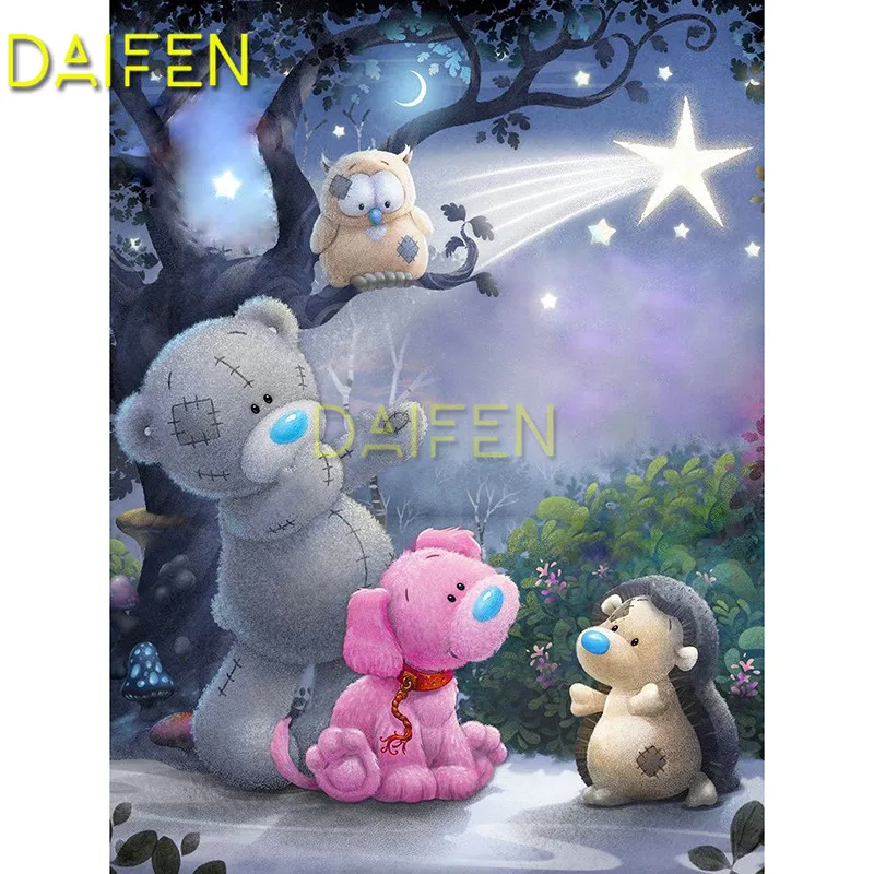 5 DIY Diamond painting Cross stitch Full Square Diamond mosaic cartoon ill bear pink dog owl moon Full Round Diamond embroidery