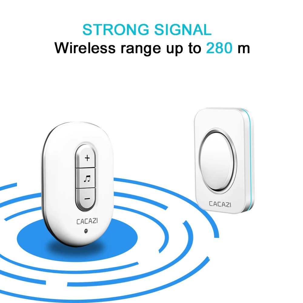 CACAZI Wireless Waterproof Intelligent Household Doorbell Smart Remote 280M US EU UK AU Plug Alkaline battery 12V23A 38 Songs