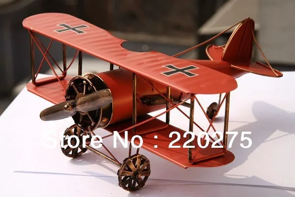 Large 1Pc Vintage Metal Airplane Model Biplane Aircraft for Home Livingroom Decor Children Boys Preschoolers Outdoor Fun Toys