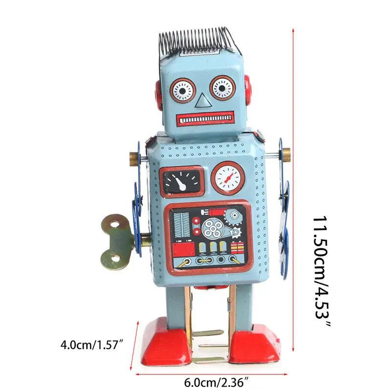 New 1Set Vintage Mechanical Clockwork Wind Up Walking Tin Robot Toy With Key Kids Gift Collection