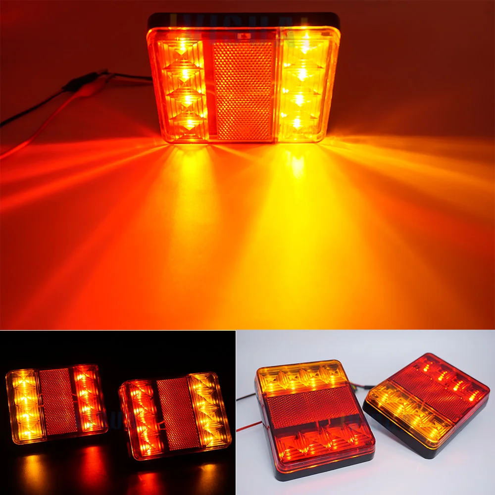 2Pcs Waterproof 8 LED Tail Lights Rear Lamps Pair Boat Trailer 12V Rear Parts For Truck Vans ATV Lorry Caravans Car Lighting