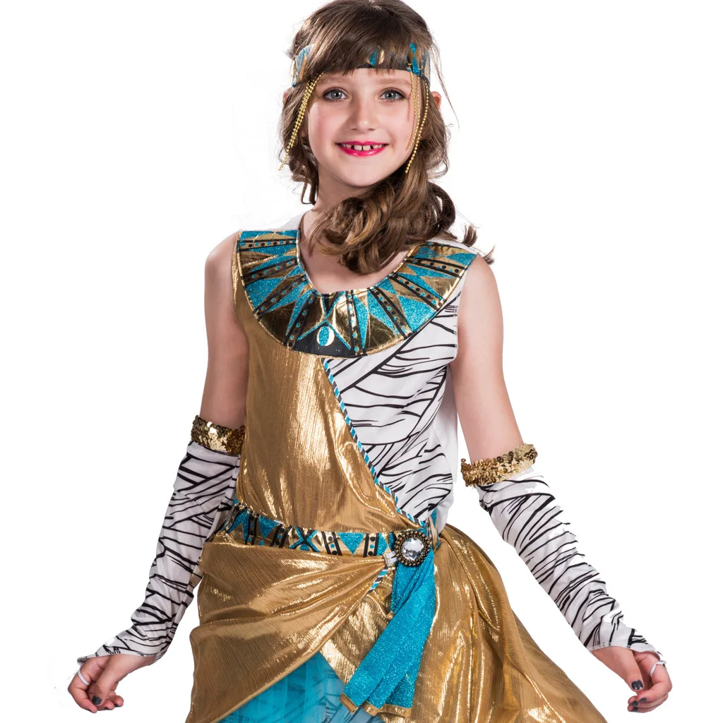 2019 Cleopatra Mummy Zombie Cosplay Ragazze Costume di Halloween Per I Bambini Antico Egitto Carnevale Vestito Da Partito Leggings Fascia Outfit