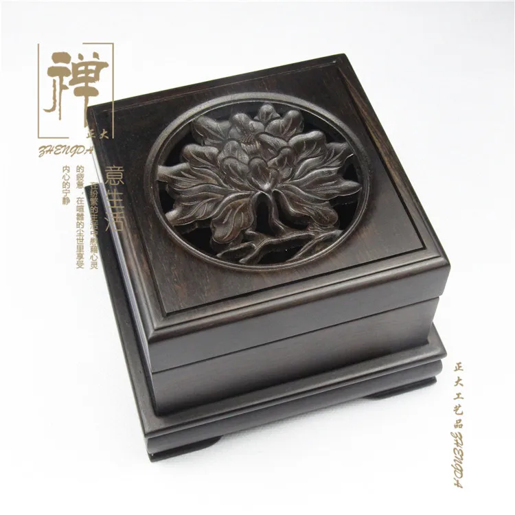 Rosewood incense carved hollow incense incense purple peony ebony disc Tan ornaments incense incense box