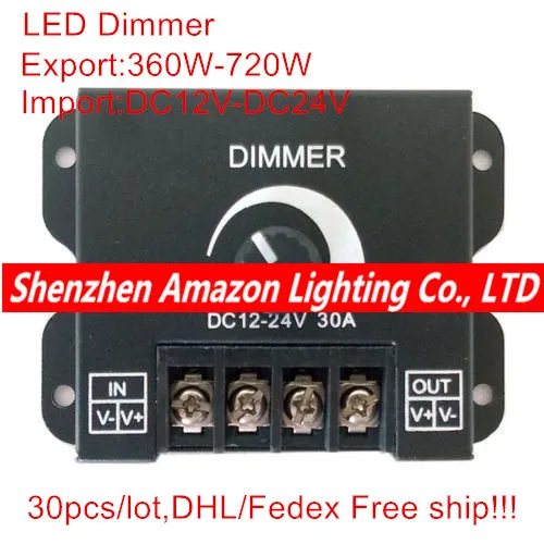 LED Dimmer DC 12V 24V 30A 360W Adjustable Brightness Lamp Bulb Strip Driver Single Color Light Power Supply Controller 5050 3528