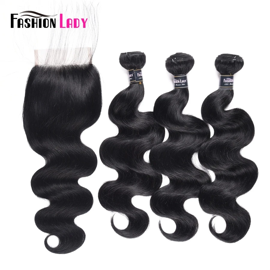 Jet black human hair bundles with closure Pre-Colored Bundle Pack 1# Brazilian Body Wave 3/4 Bundles With Closures Non-remy