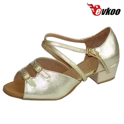 Evkoodance-Sapatos de dança latinos para meninas, salto baixo, cor dourada com fivela, alta qualidade, personalizado, Evkoo-253, 3 cm