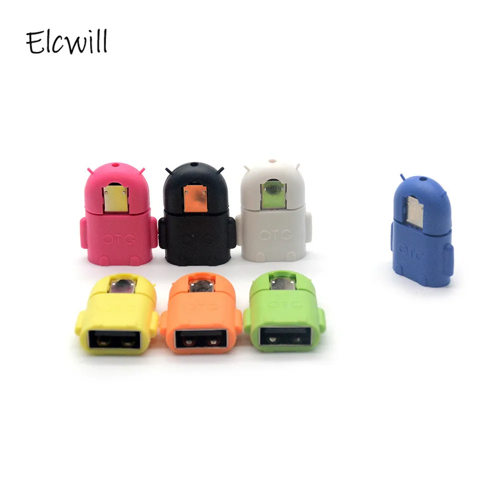 1/2/5 pces portátil mini micro usb otg adaptador forma robô android multi cor para android tablet telefone inteligente