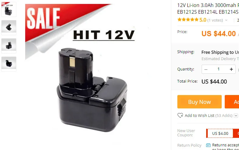 12V Li-ion 3.0Ah 3000mah Replacement Power Tool Battery for Hitachi EB1212S EB1214L EB1214S